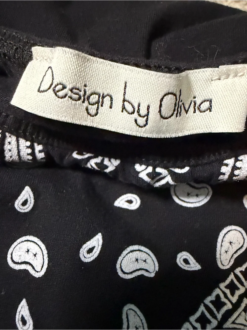 Black Bandana Scarf with White Paisley Print